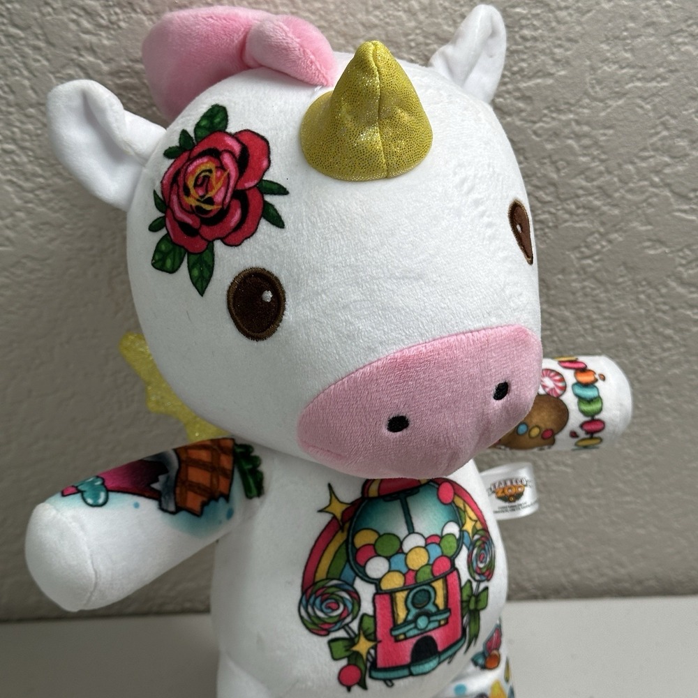 Tattoo Zoo 2023 Candy the Unicorn Colorful Plush sparkle wings 15" (Dirty Spots) - Picture 5 of 10